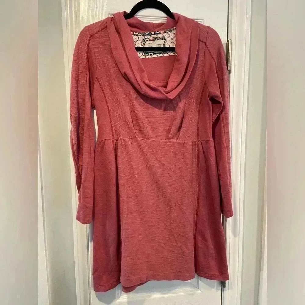 Saturday Sunday Anthropologie Rose Pink Cowl Neck Long Sleeve Dress Size S